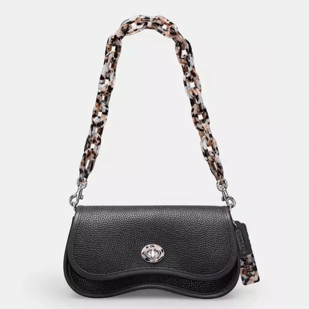 Coach Coachtopia Wavy Dinky Bag w Acrylic Chain & Strap Black Pebble Leather NWT - Picture 6 of 16